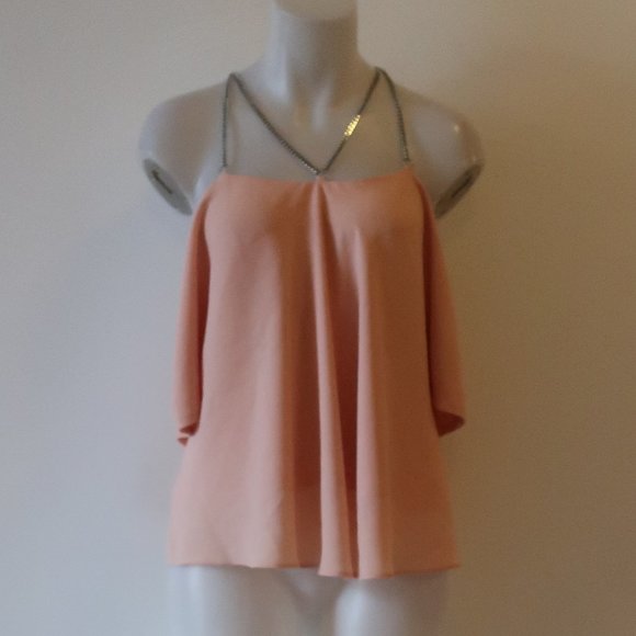 CHRIS GRAMER LIGHT PINK  BLOUSE W/SILVER CHAIN SZ 2/M * - Picture 1 of 6